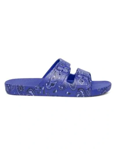 Freedom Moses Fancy Bandana-print Two-strap Slides In Blue