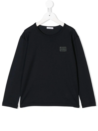 Dolce & Gabbana Kids' Logo Patch Sweatshirt In Blue