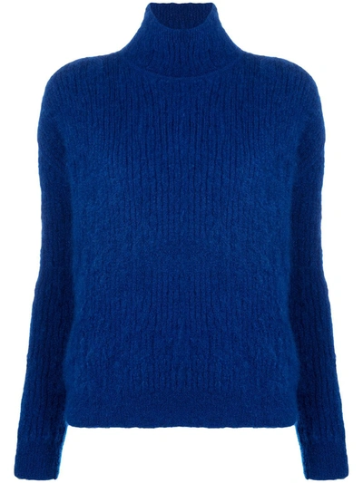 Saint Laurent Roll-neck Knitted Jumper In Blue