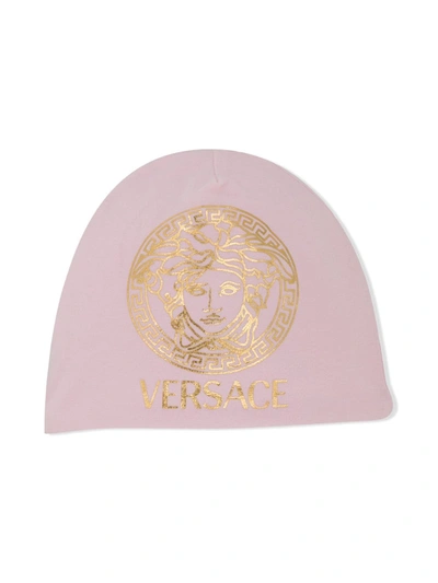 Young Versace Babies' Medusa Knitted Hat In Pink