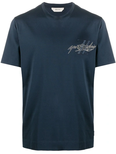 Ermenegildo Zegna Logo Print Short-sleeved T-shirt In Blue
