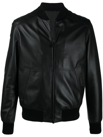 Ermenegildo Zegna Leather Bomber Jacket In Black