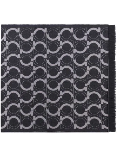 Ferragamo Gancio Logo-print Wool Scarf In Grey