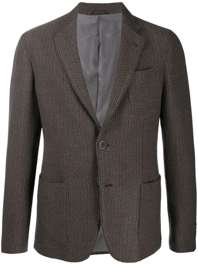 Giorgio Armani Long-sleeved Slim Fit Blazer In Brown
