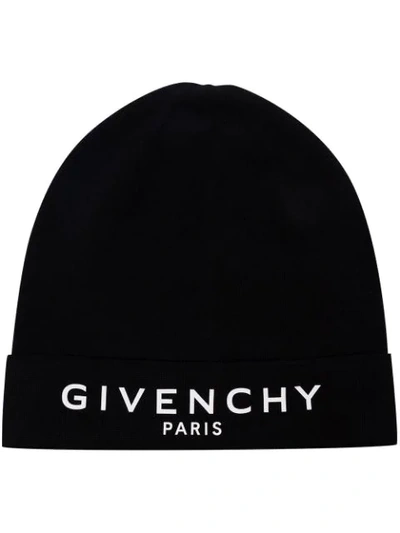 Givenchy Paris Logo-embroidered Beanie Hat In Black