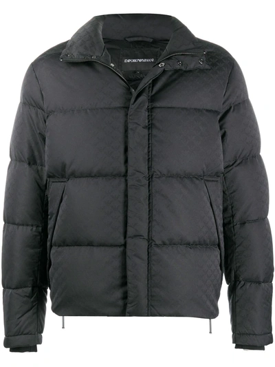 Emporio Armani Quilted Down Monogram Coat In Black