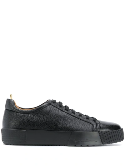 Giorgio Armani Engraved Logo Low-top Sneakers In Black