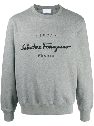Ferragamo Logo Signature Embroidered Sweatshirt In Grey