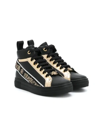 Roberto Cavalli Kids' High-top Logo Tape Trainers In Black