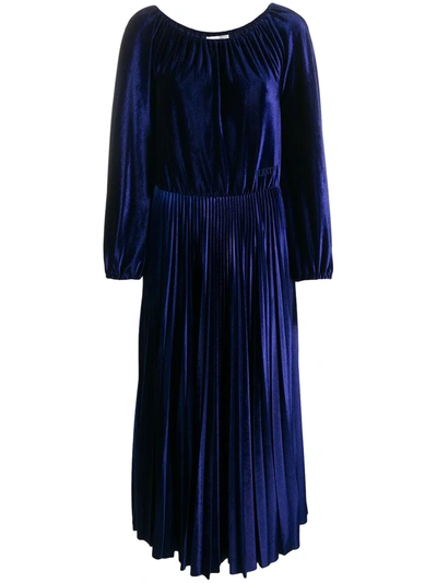 Valentino Pleated Velvet Midi Dress In Blue