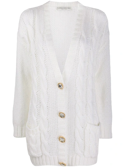 Alessandra Rich Mohair And Merino Cable-knit Cardigan In White