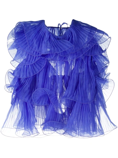 Alberta Ferretti Ruffle Layered Lace Top In Purple
