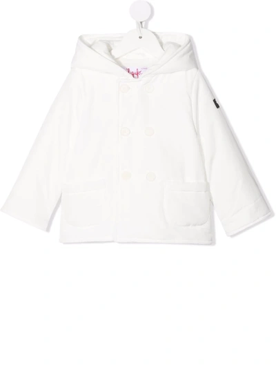 Il Gufo Babies' Double-breasted Hooded Jacket In Bianco