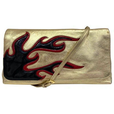 Pre-owned Prada Leather Clutch Bag In Gold
