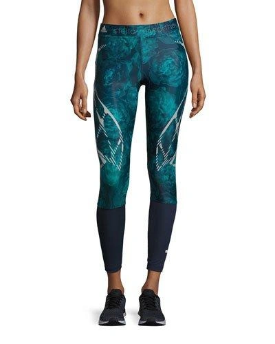 Adidas By Stella Mccartney Run Sprintweb Rose-print Leggings, Noble  Ink/blast Emerald In Blue Pattern | ModeSens
