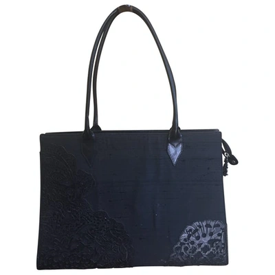 Pre-owned Christian Lacroix Linen Handbag In Black