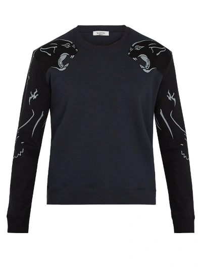 Valentino Panther Sweatshirt In Navy-multicolor