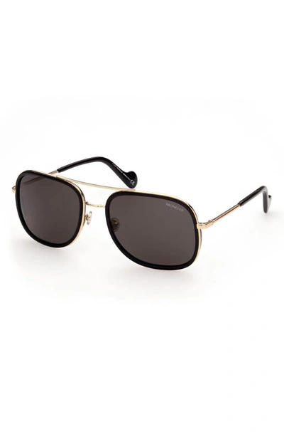 Moncler 61mm Polarized Aviator Sunglasses In Black/ Gold/ Smoke