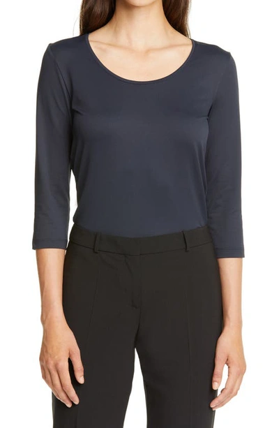 Hugo Boss Scoop Neck Stretch Jersey Top In Navy