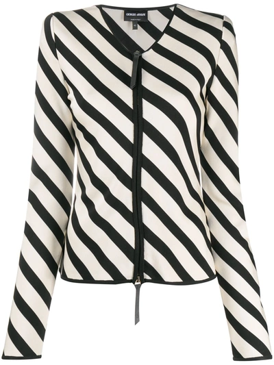 Giorgio Armani Zipped Striped Jacket In Neutrals