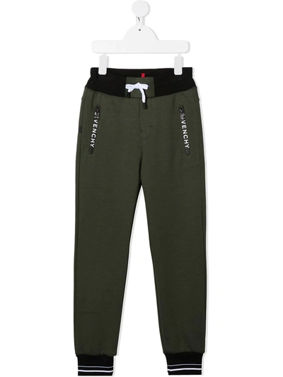Givenchy Kids' Colour Block Logo Print Track Trousers In Green