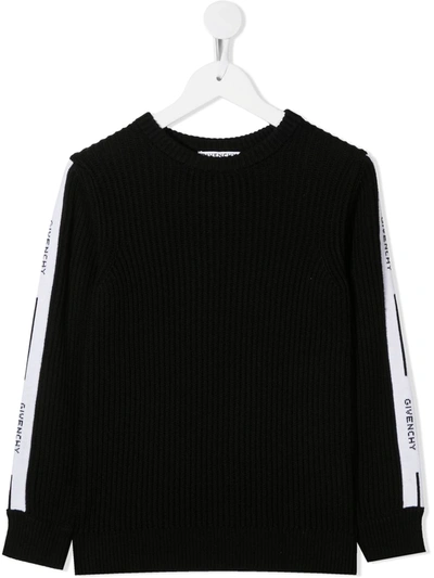 Givenchy Kids' Ribbed Knit Side Logo Jumper In Black