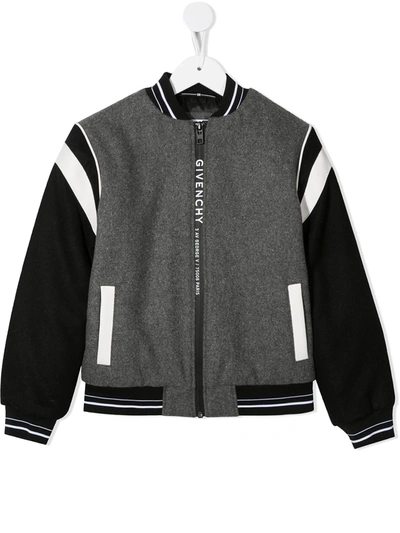 Givenchy Kids' Colour Block Stripe Detail Bomber Jacket In Grey