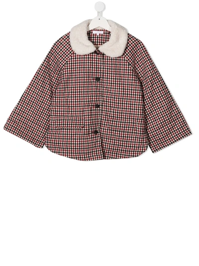 Chloé Kids' Checked Bell Sleeve Jacket In Red