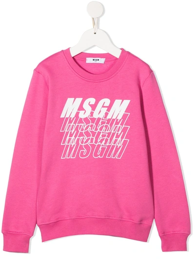 Msgm Kids' Logo Print Sweatshirt In Pink