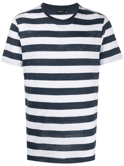 J. Lindeberg Coma Clean Linen Stripe T-shirt Navy In Blue