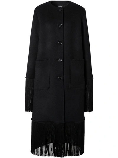 Burberry Fringed Wool-cashmere Car Coat In Schwarz