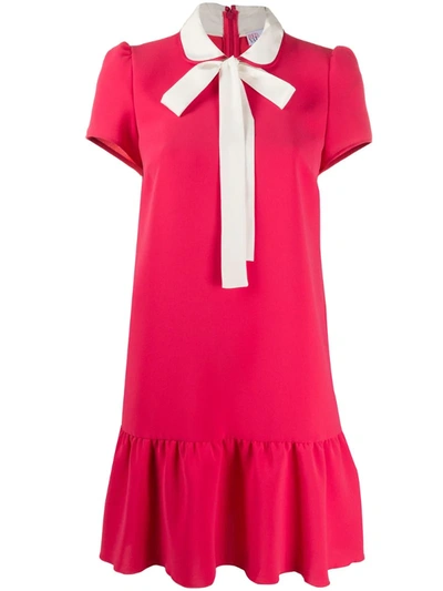 Red Valentino Contrast Pussybow Short Dress In Red