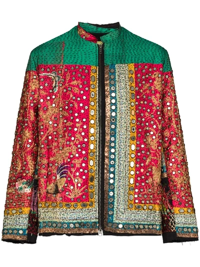 By Walid Mirrored Silk Embellished Jacket In Green