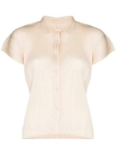 Issey Miyake Plissé Short-sleeve Shirt In Neutrals