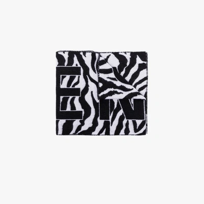 Balenciaga Black And White Logo Zebra Intarsia Wool Scarf