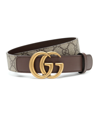 Gucci Brown Gg Supreme Marmont Leather Belt