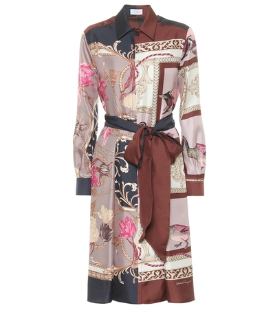 Ferragamo Belted Baroque-print Shirt Dress In Red