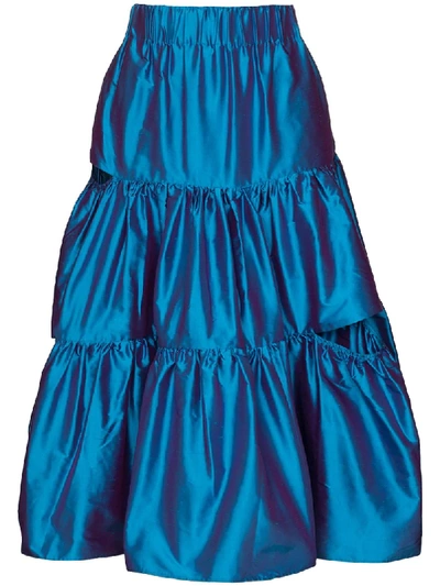 Marques' Almeida Ruffled Silk Satin Midi Skirt In Blue