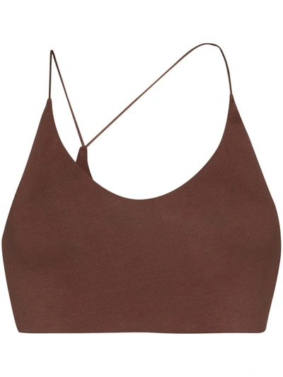 Skin Glenna Asymmetric-back Bralette In Brown