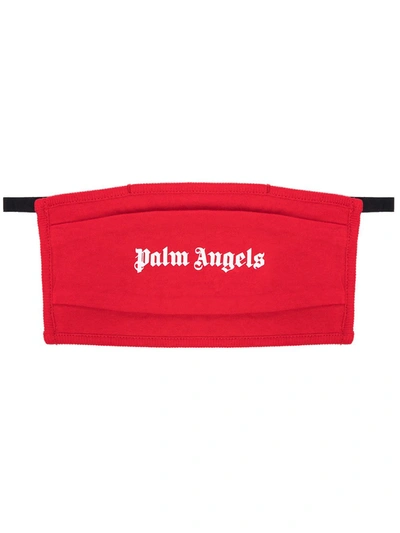 Palm Angels Red Logo Cotton Face Mask In Black