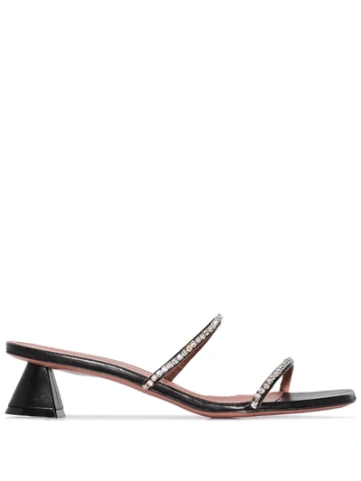 Amina Muaddi Black Gilda 40 Crystal Strap Sandals