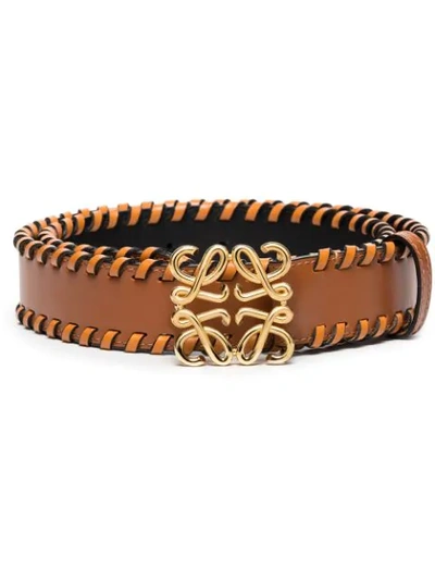 Loewe Anagram-buckled Laced-leather Belt In Tan