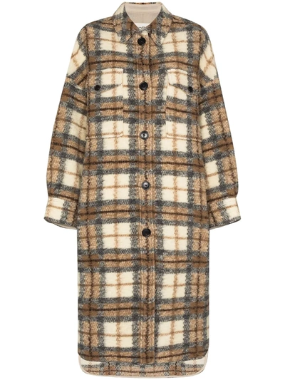 Isabel Marant Étoile Gabrion Wool Check All Over Coat In Brown