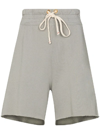 Les Tien Raw Hem Cotton Track Shorts In Grey