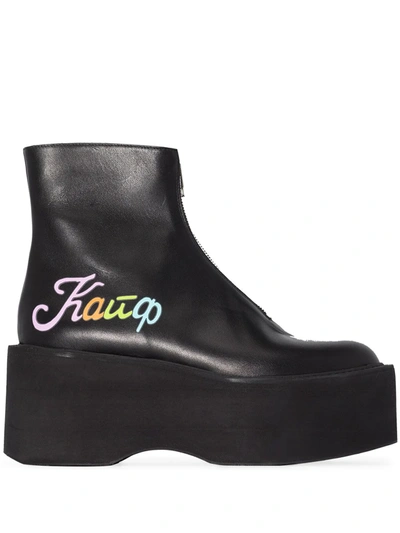 Natasha Zinko Womens Black Kaif Flatform Leather Ankle Boots 7 In Black