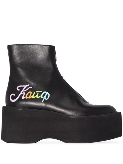 Natasha Zinko Womens Black Kaif Flatform Leather Ankle Boots 7