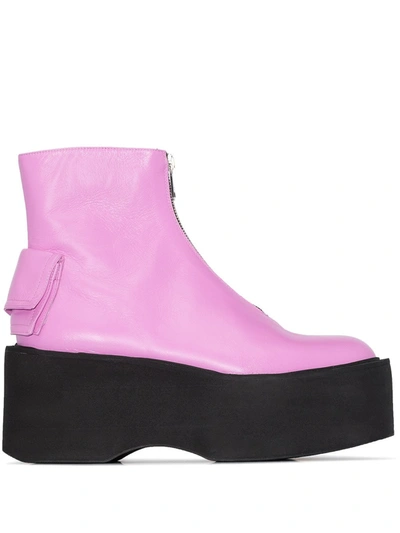 Natasha Zinko Pink 80 Zip Front Leather Platform Boots