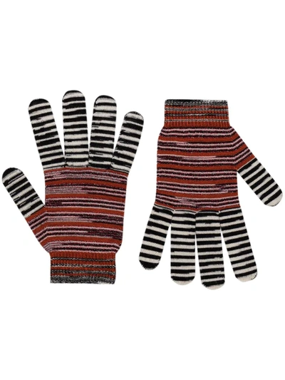 Missoni Multicoloured Striped Knit Gloves In Black