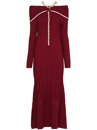Y/project Necklace Detail Ribbed Wool Maxi Dress In Red