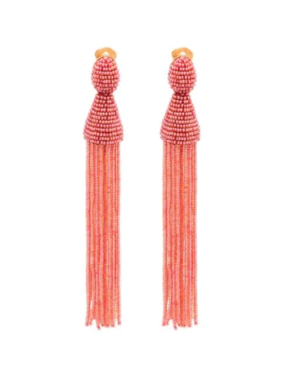 Oscar De La Renta Pink Long Bead Tassel Earrings